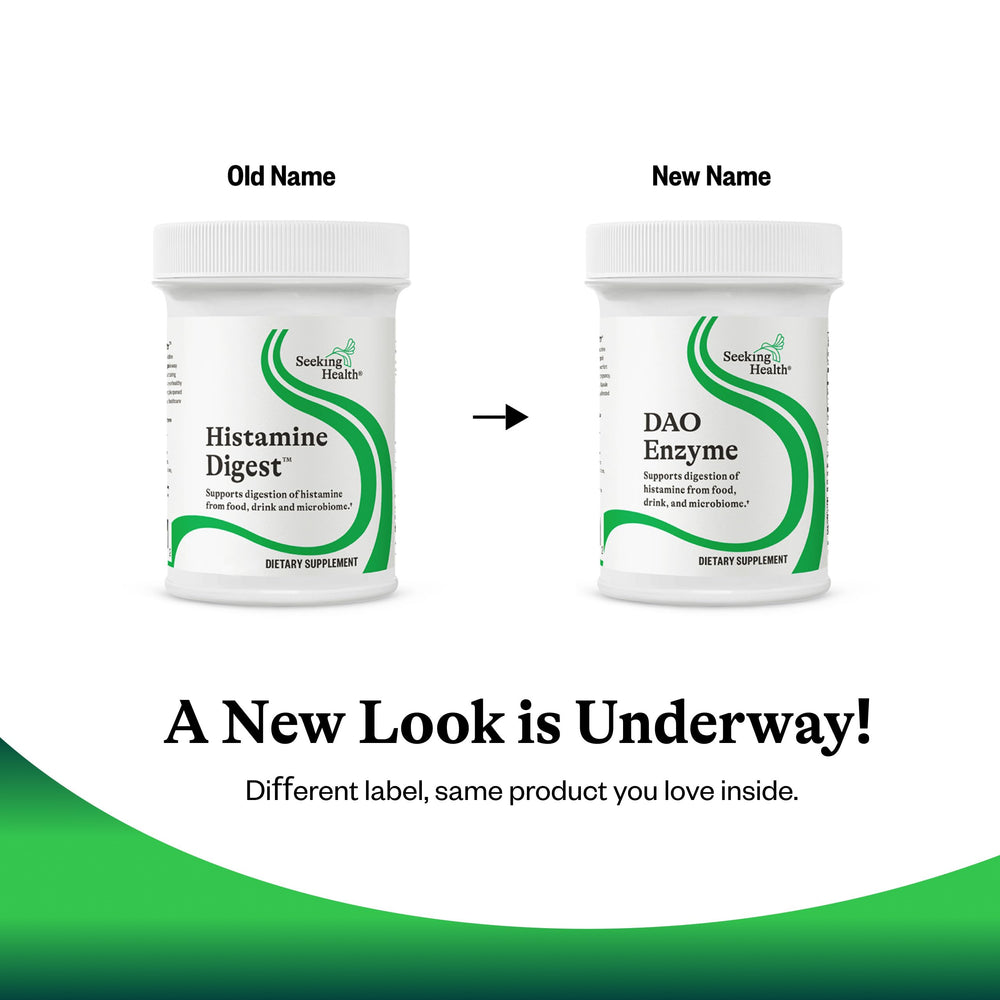 Seeking Health DAO Enzyme packaging displayed on shelf emphasizing quality