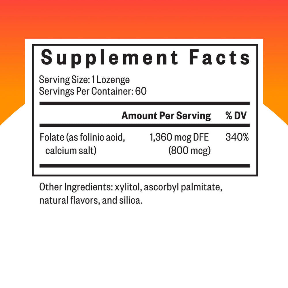 Seeking Health folinic acid label closeup highlights methyl-free folate form for sensitive users