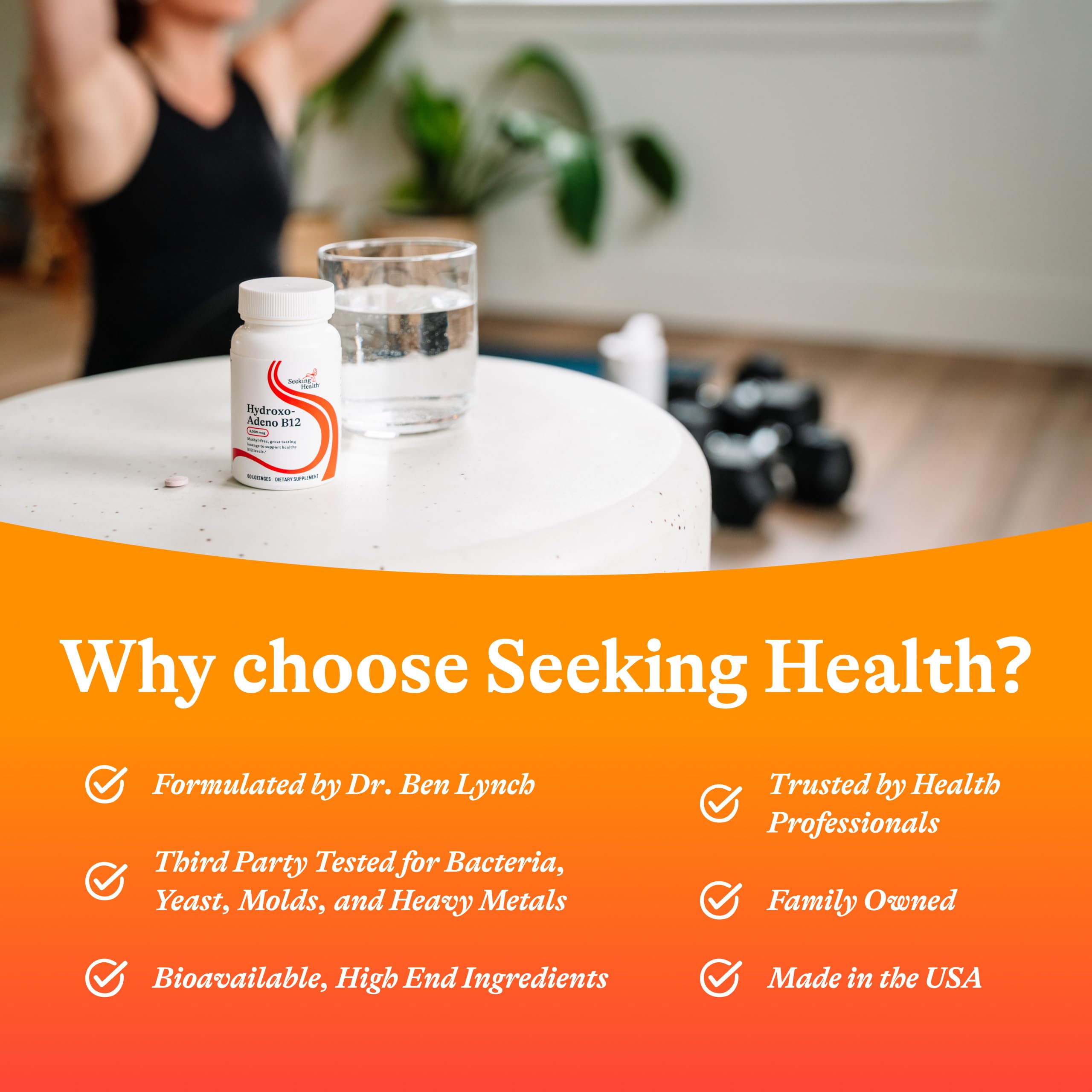 Seeking Health Hydroxo-Adeno B12 tablet appearance illustrates non-methyl B12 form.