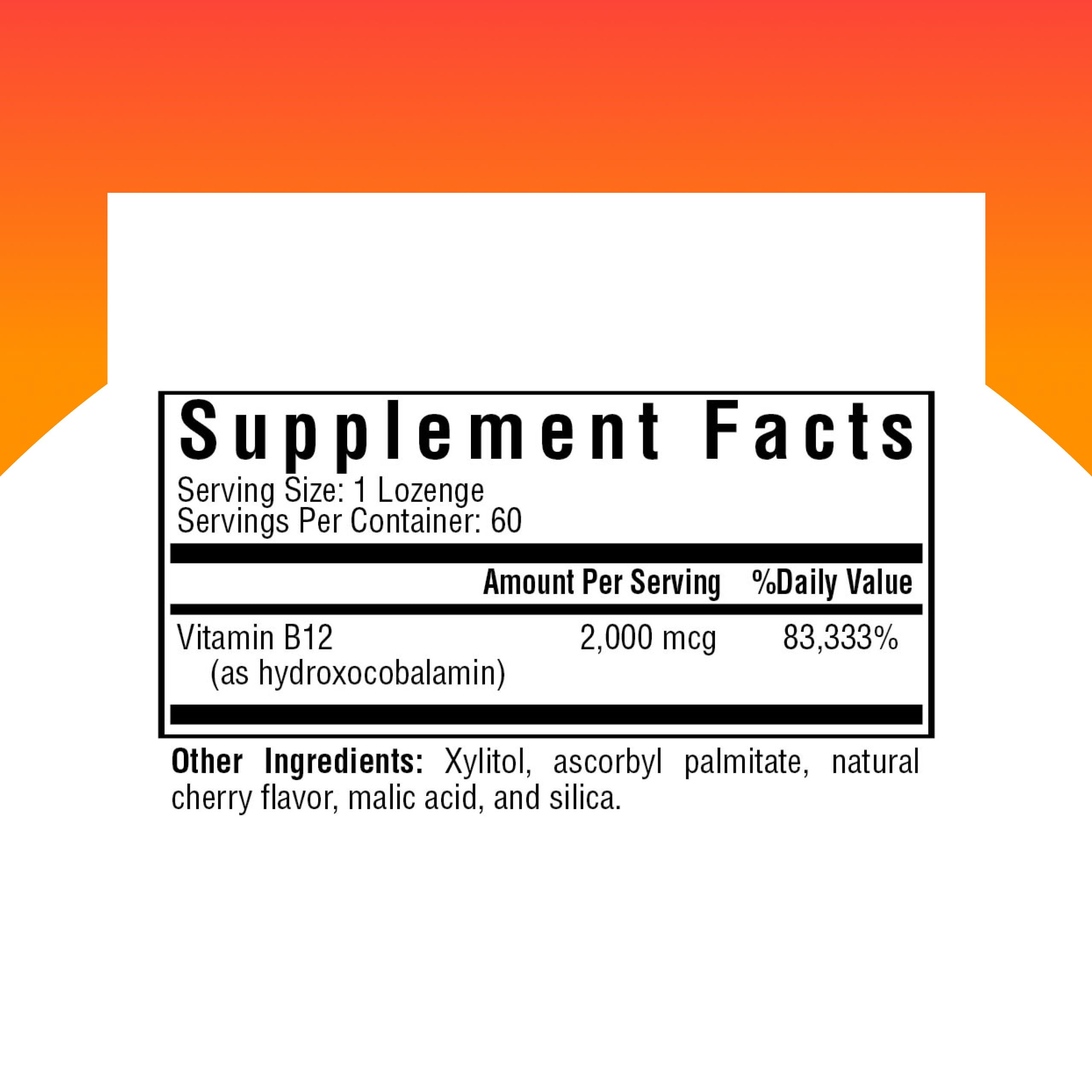 Seeking Health Hydroxo B12 lozenge bottle back with allergen information and ingredients