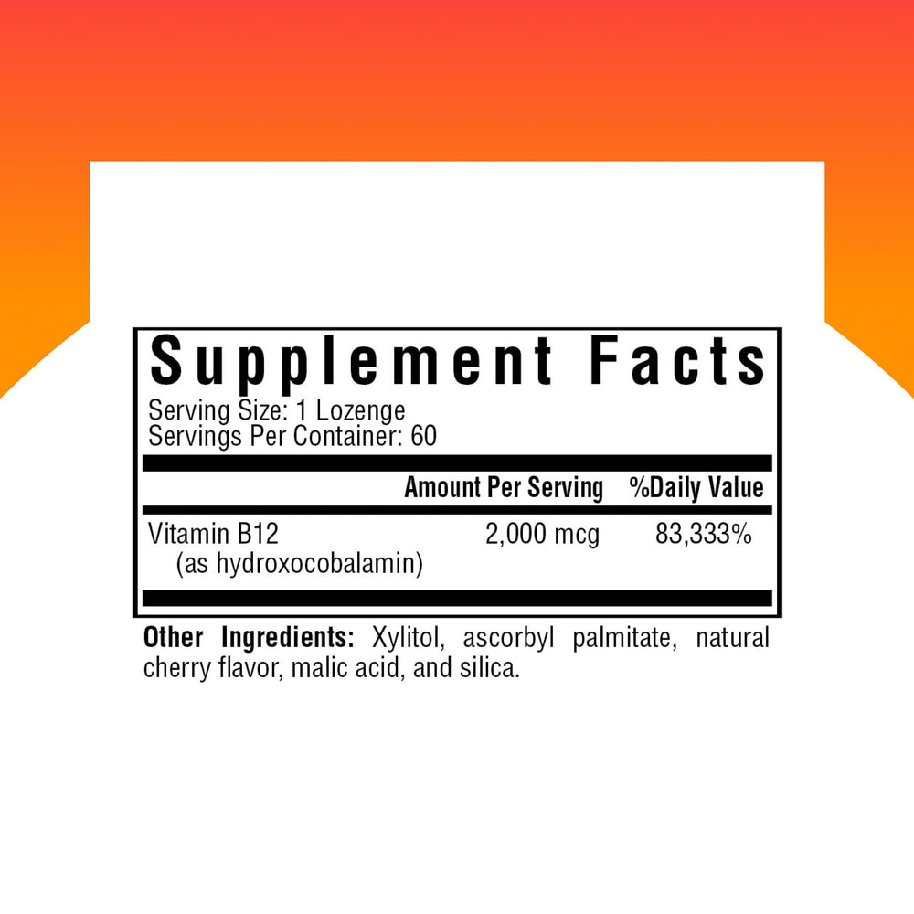 Seeking Health Hydroxo B12 lozenge bottle back with allergen information and ingredients