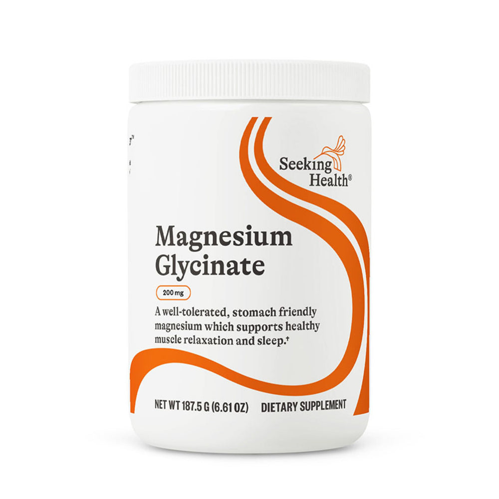 Seeking Health Magnesium Glycinate Powder bottle shows convenient daily magnesium intake