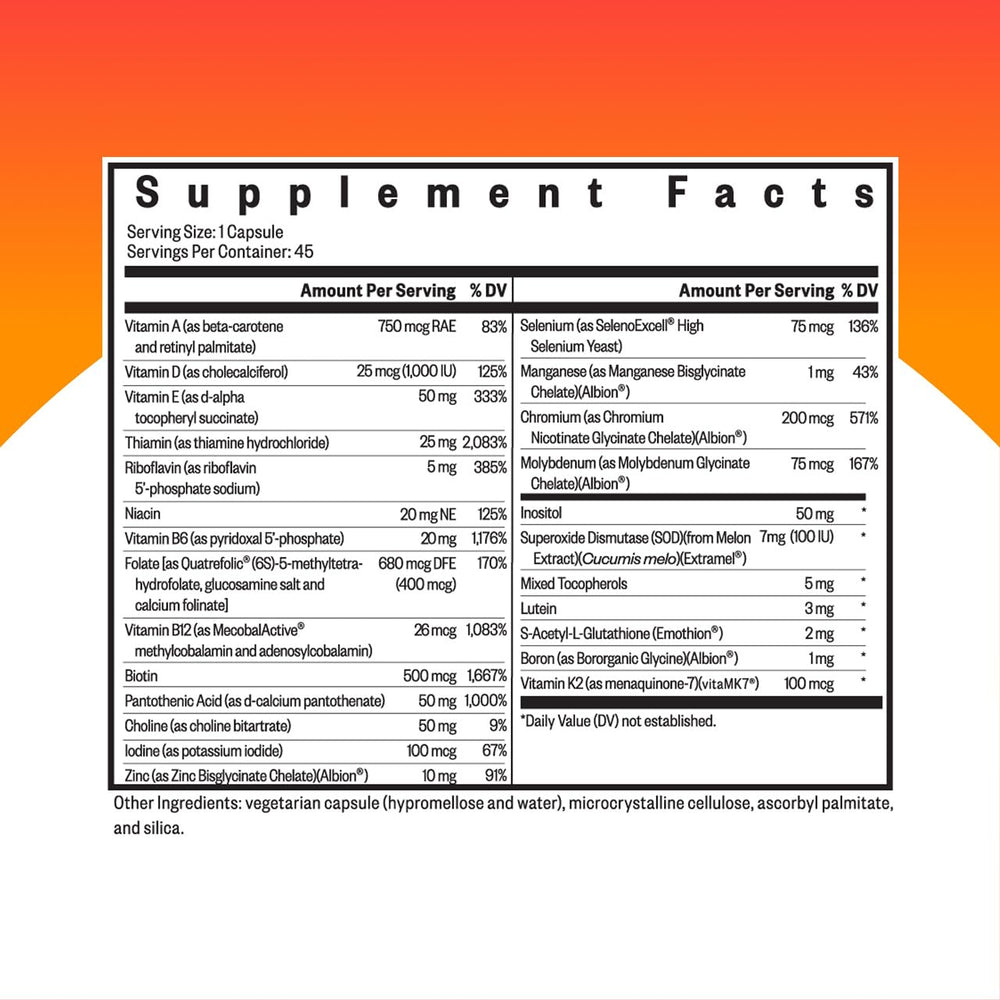 Seeking Health Multivitamin One capsules image highlighting bioavailable nutrients for energy.