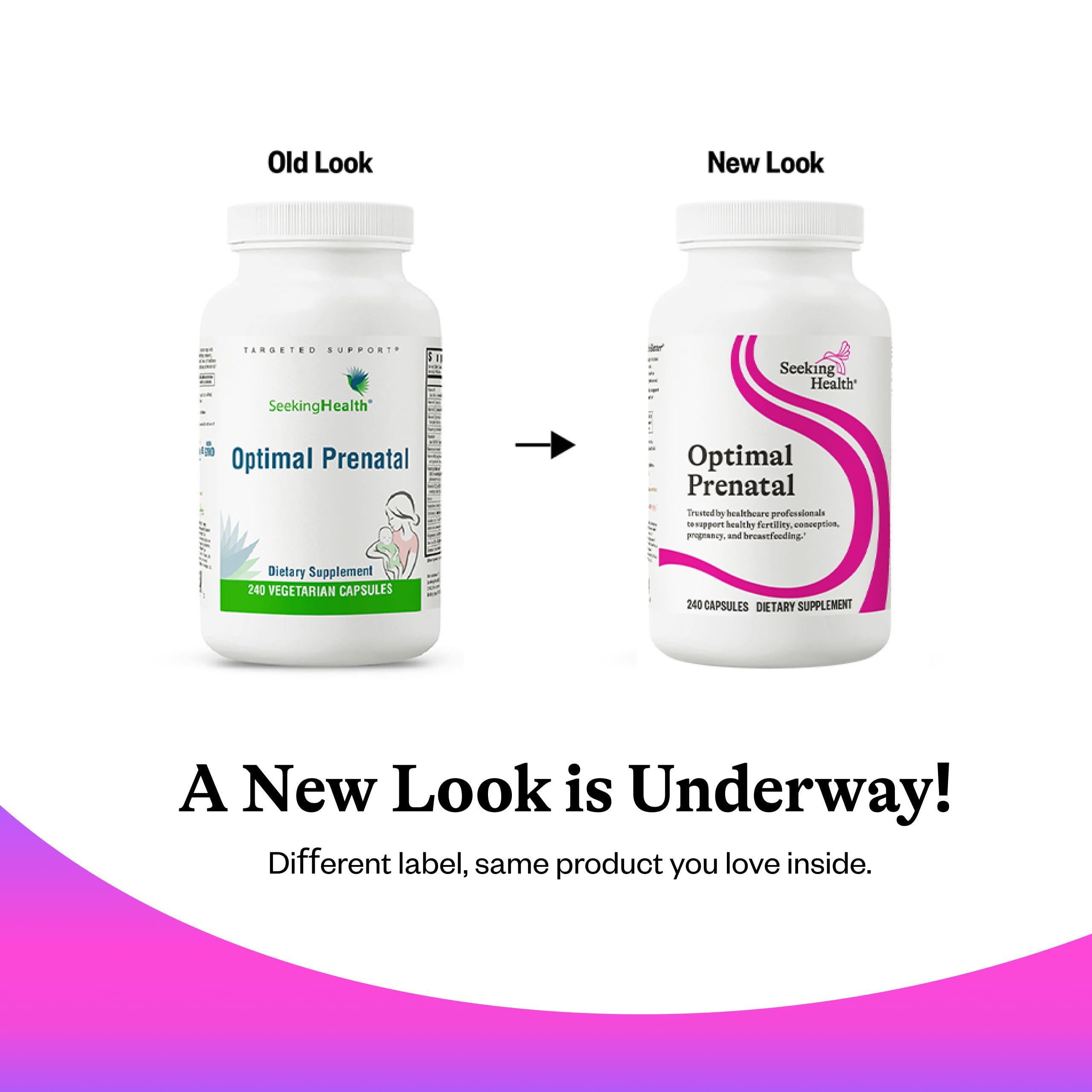 Seeking Health Optimal Prenatal capsules in hand demonstrating convenient vegetarian prenatal nutrition