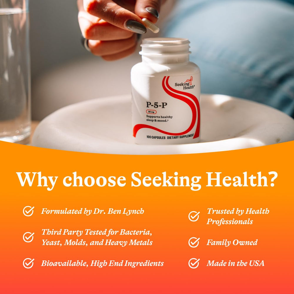 Packaging and production quality emphasis for Seeking Health P-5-P.