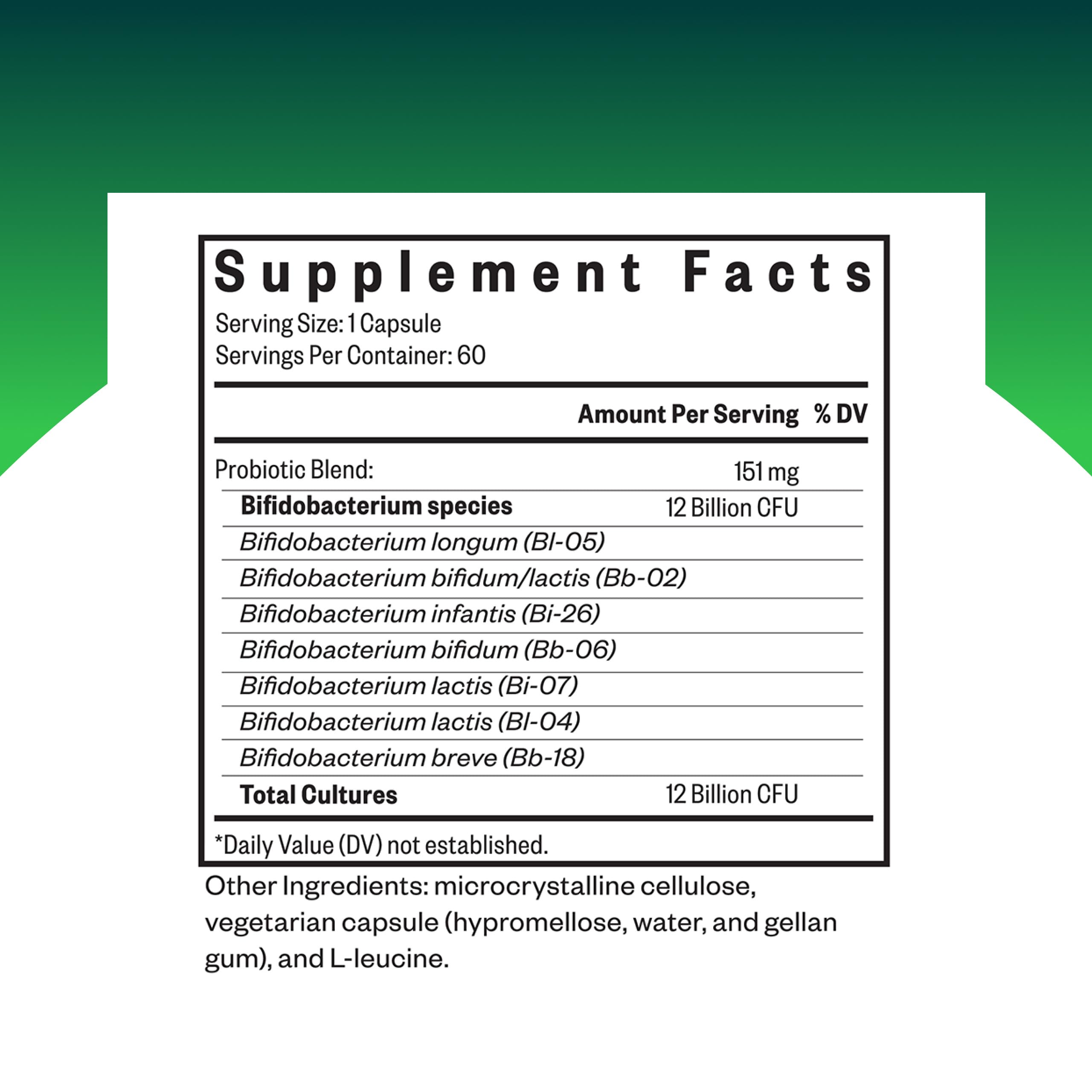 Back label view of Seeking Health ProBiota Bifidobacterium with dosing guidance