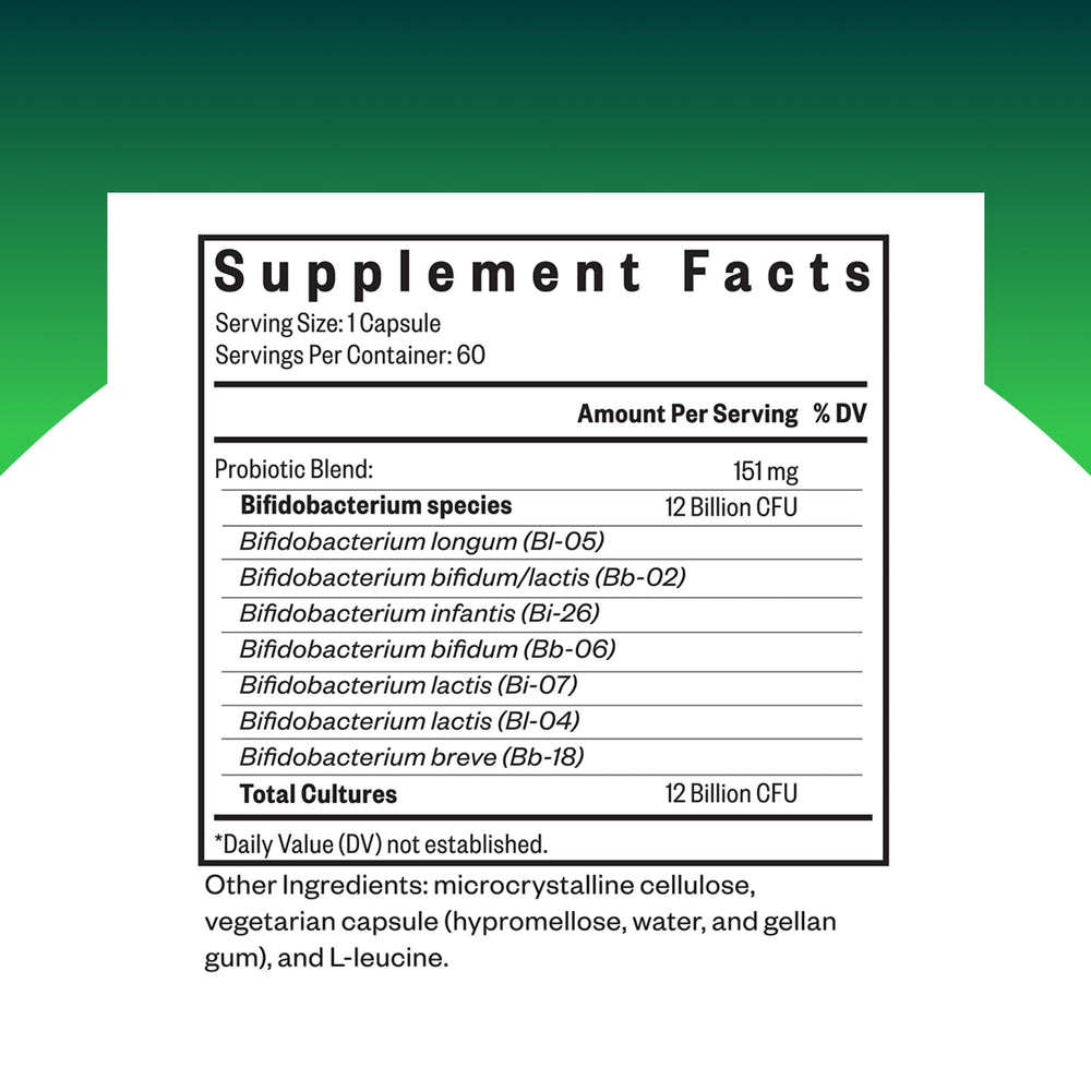 Back label view of Seeking Health ProBiota Bifidobacterium with dosing guidance