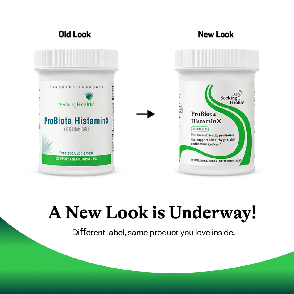 Seeking Health ProBiota HistaminX daily routine image shows taking with meals.