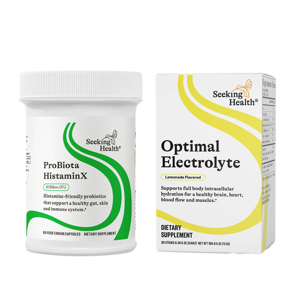 Seeking Health ProBiota HistaminX on a shelf suggests easy wellness integration.