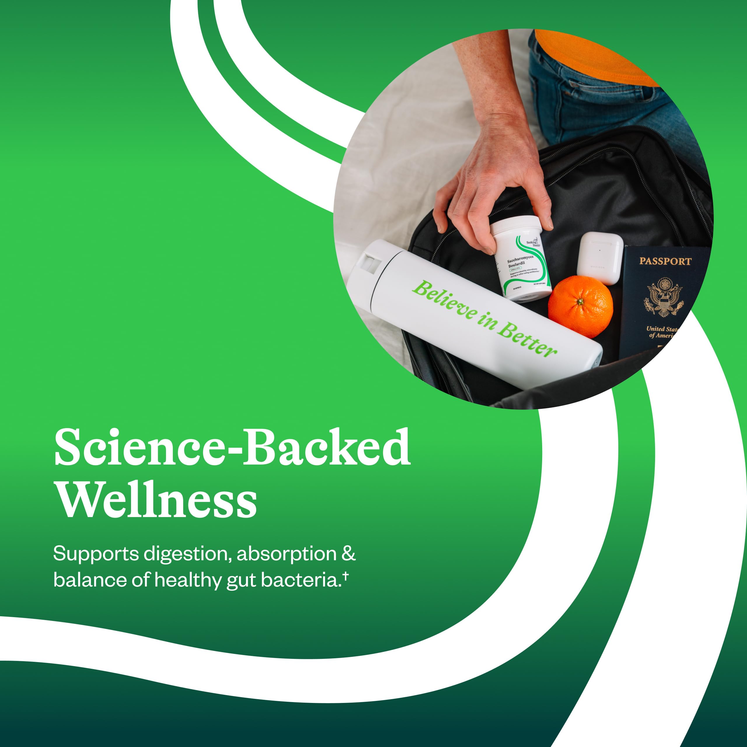 Seeking Health Saccharomyces boulardii acid-resistant capsules for stomach-friendly intake.