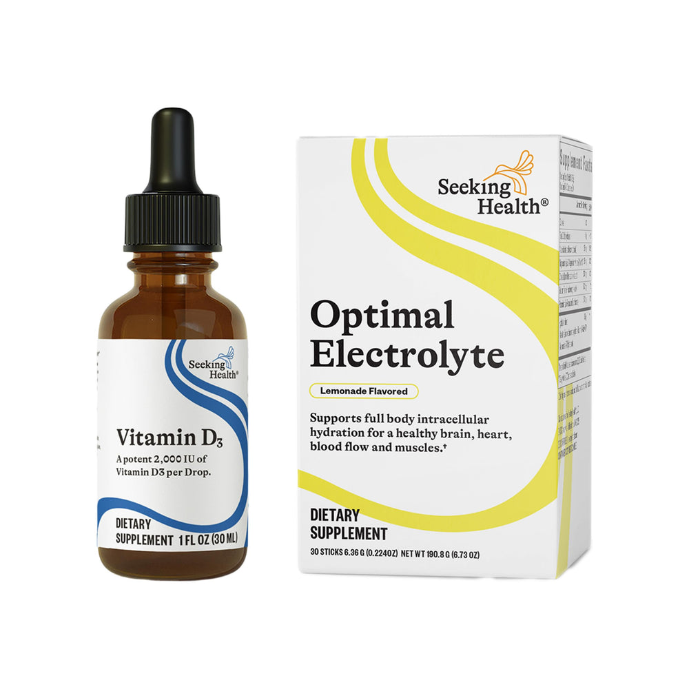 Seeking Health Vitamin D3 Drops label close-up emphasizes packaging details