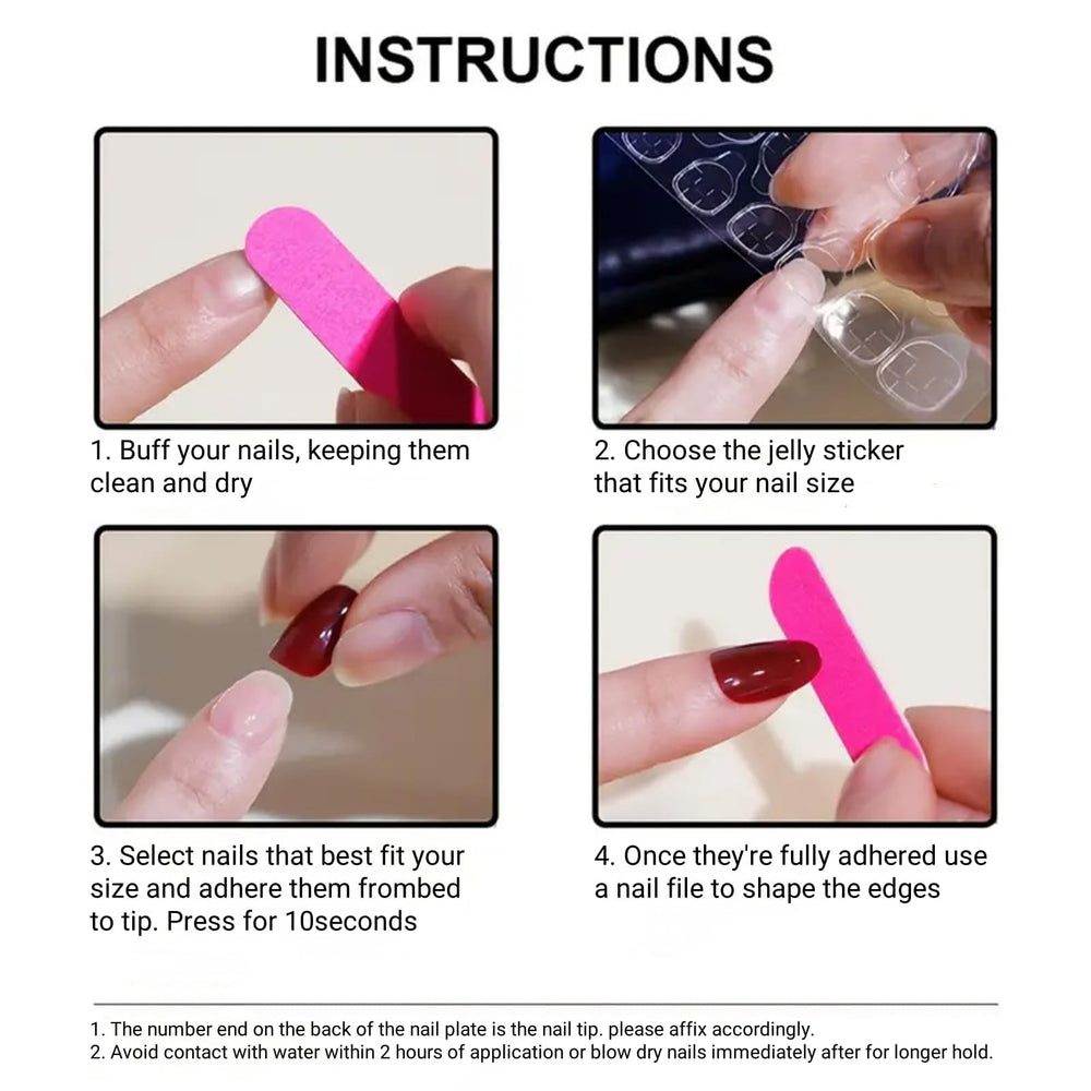 SEENEEY jelly glue and mini file included for secure adhesion.