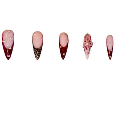 SEENEEY stiletto nails with 3D floral brown design for a salon look.