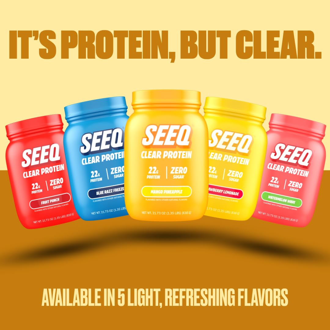 SEEQ Clear Whey Isolate 22g protein per serving supports quick refueling.