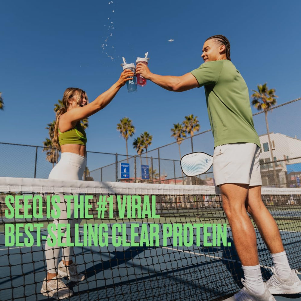 SEEQ Clear Whey Isolate Watermelon Wave label closeup highlighting zero sugar