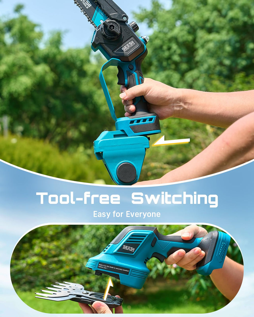 Seesii 180-degree adjustable head enables precise pruning.