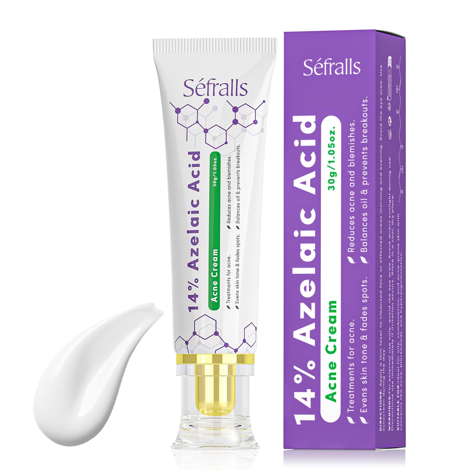 Sefralls 14% Azelaic Acid Cream bottle showcases a high-strength formula for clearer pores.