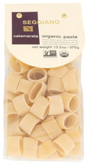 Seggiano Organic Calamarata pasta packaging on display highlighting clean ingredients.