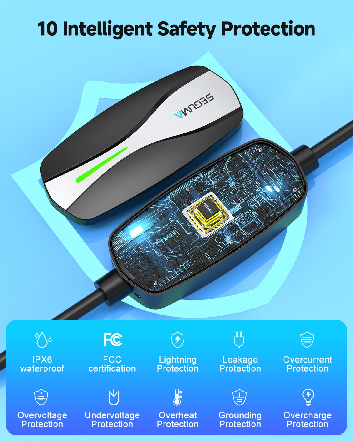 SEGUMA IP66 rugged build withstands outdoor charging in demanding conditions.