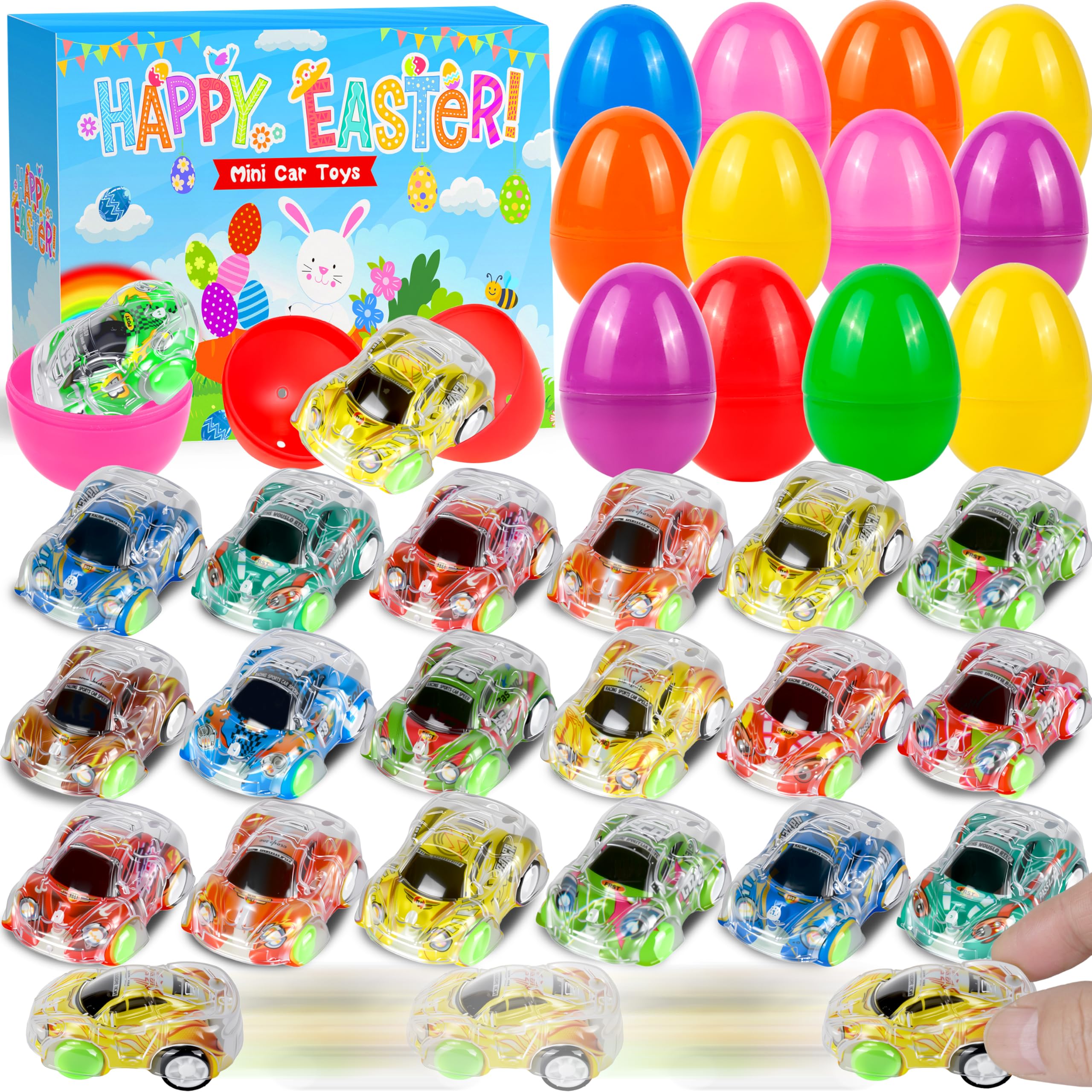 Seifar Easter eggs with pull-back cars for exciting treasure hunts and party fun.
