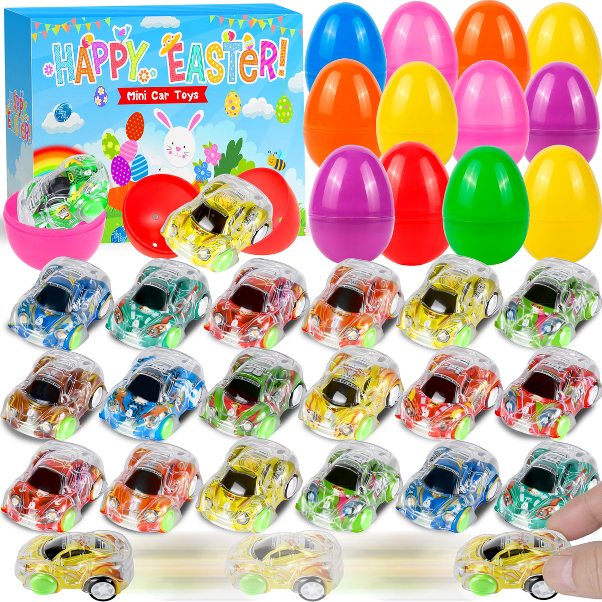 Seifar Easter eggs with pull-back cars for exciting treasure hunts and party fun.