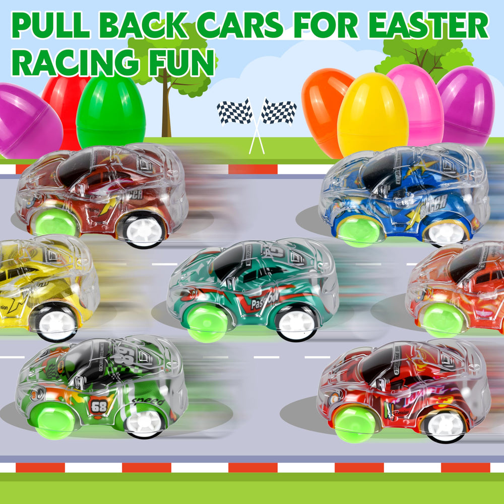 Durable Seifar eggs and cars with smooth edges and simple pull-back action.