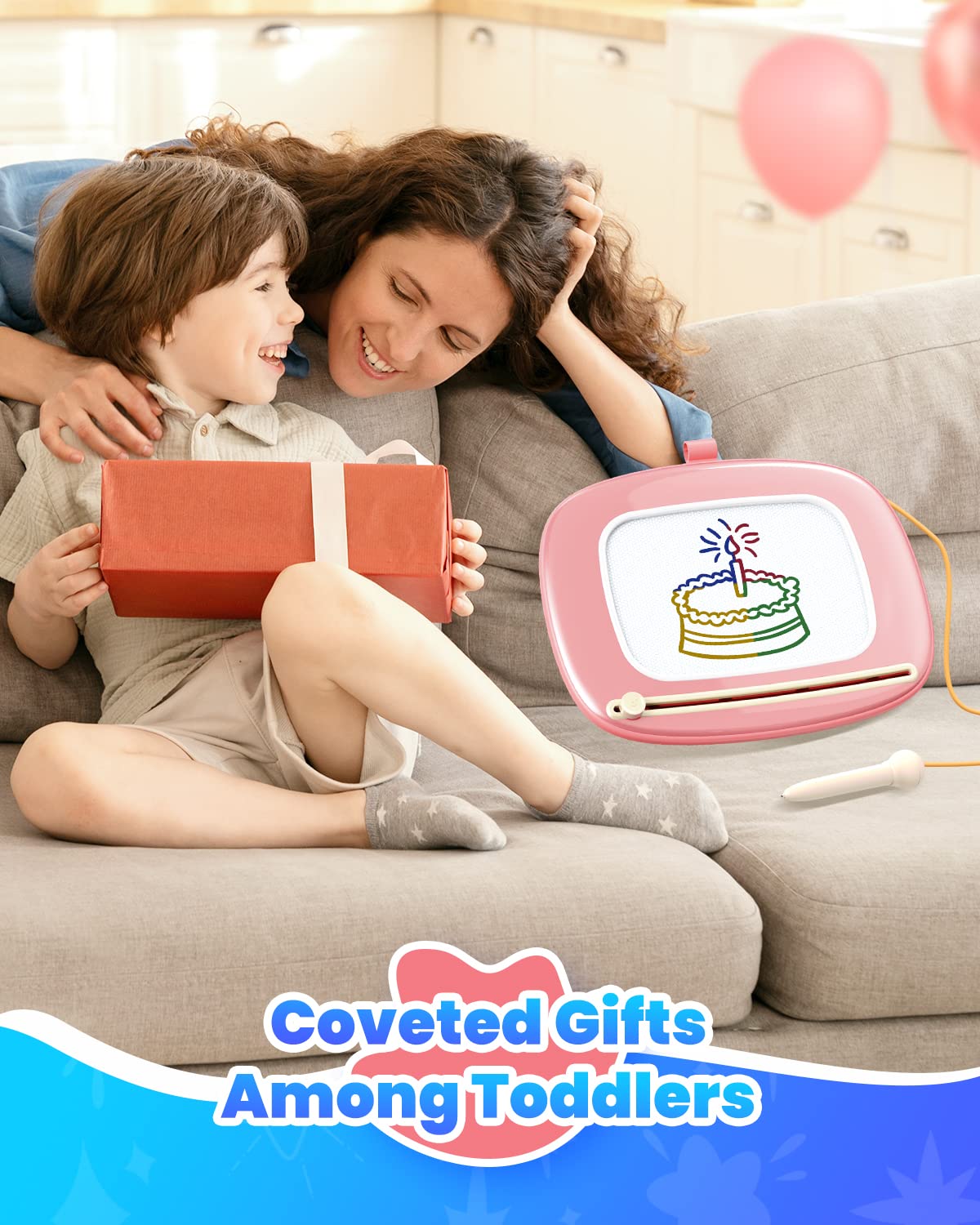 Seimome pink magnetic board makes a great gift for 1–3 year olds