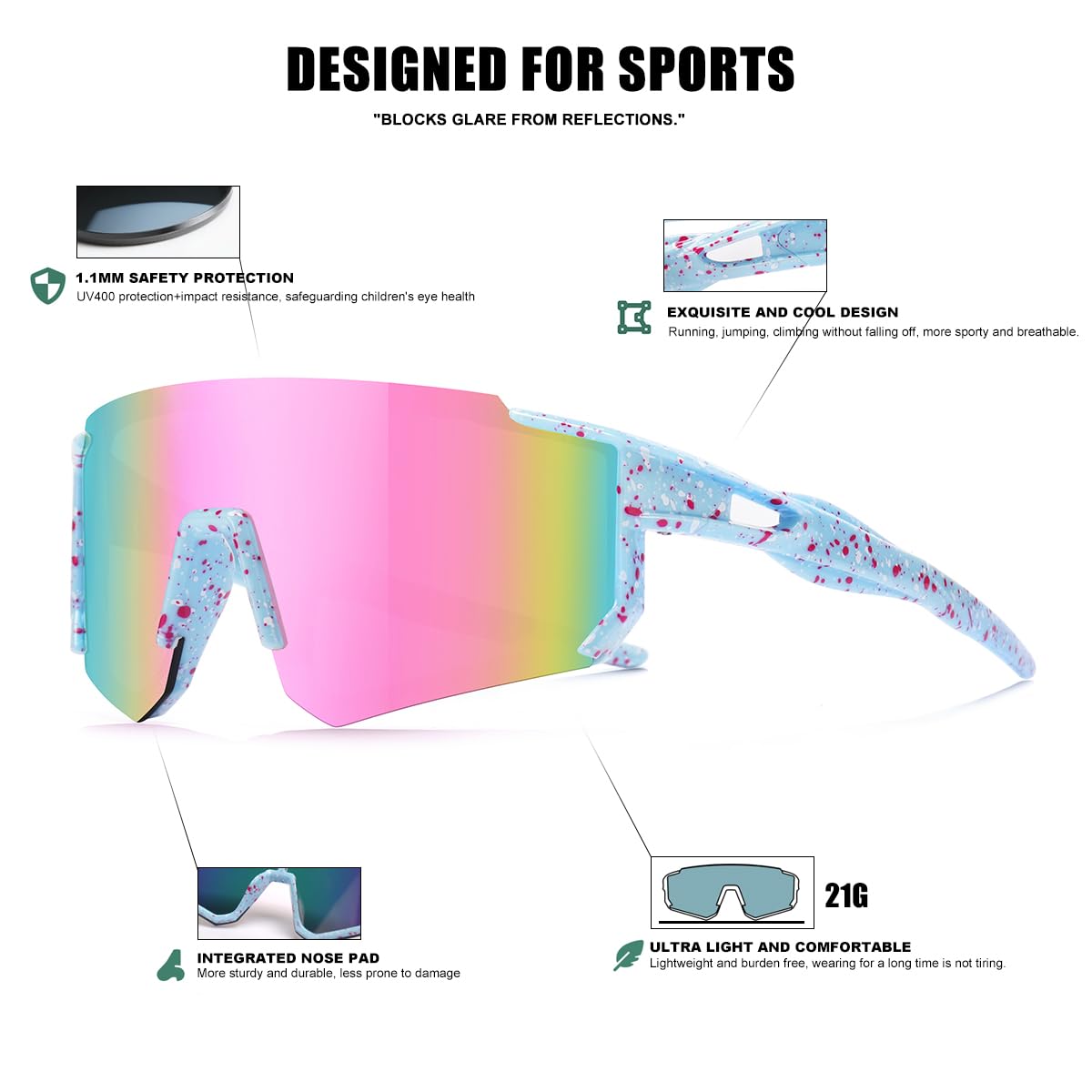SEKKAF UV400 protection shields young eyes from sun exposure.