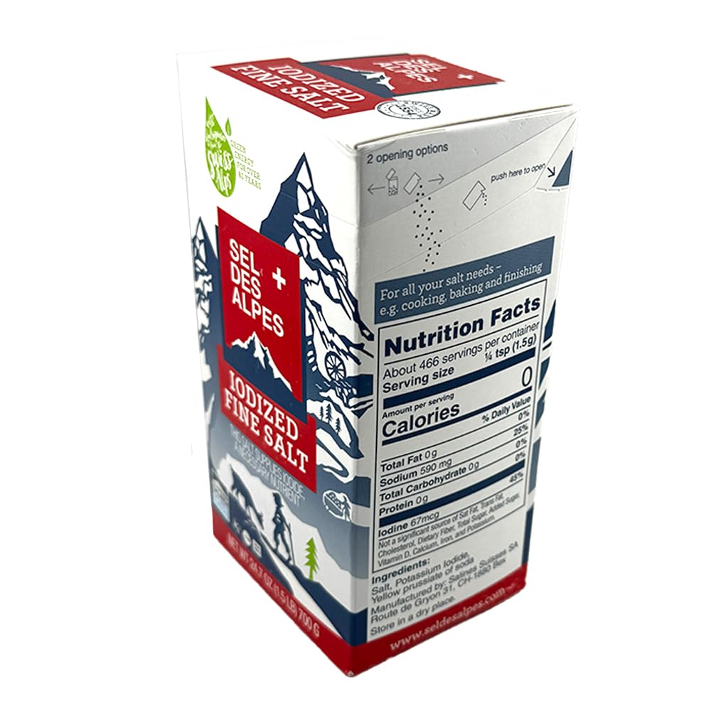 SEL DES ALPES iodized fine salt dissolving quickly for smooth sauces and soups.