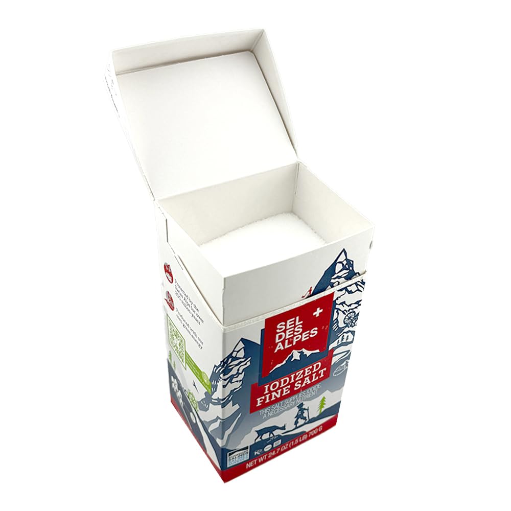 SEL DES ALPES iodized fine salt for pasta water and light seasoning.