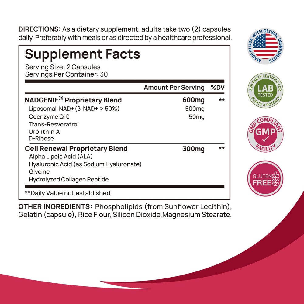 Selerb NADGENIE label design emphasizing premium ingredients