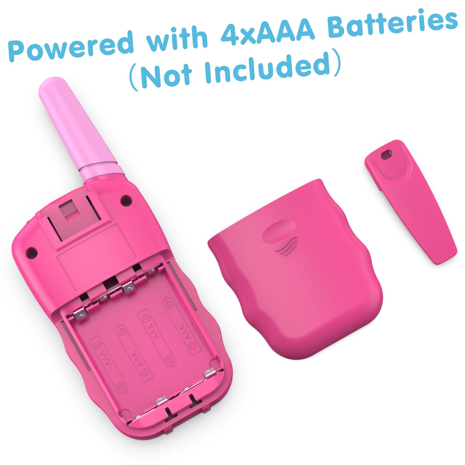 Selieve kids walkie talkie with built-in flashlight for nighttime use.