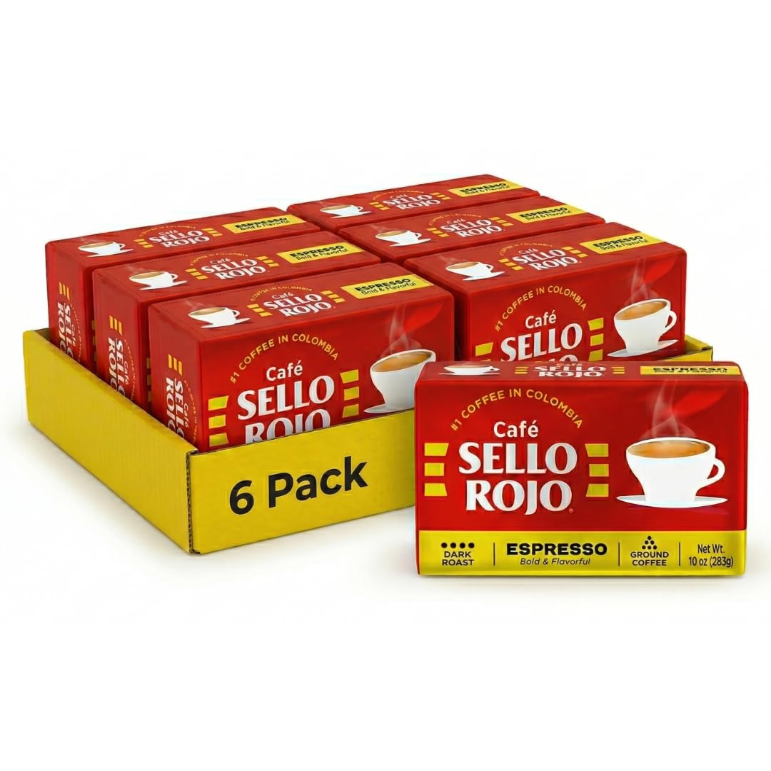 Sello Rojo espresso brick pack of 6 ready for fresh, aromatic brews
