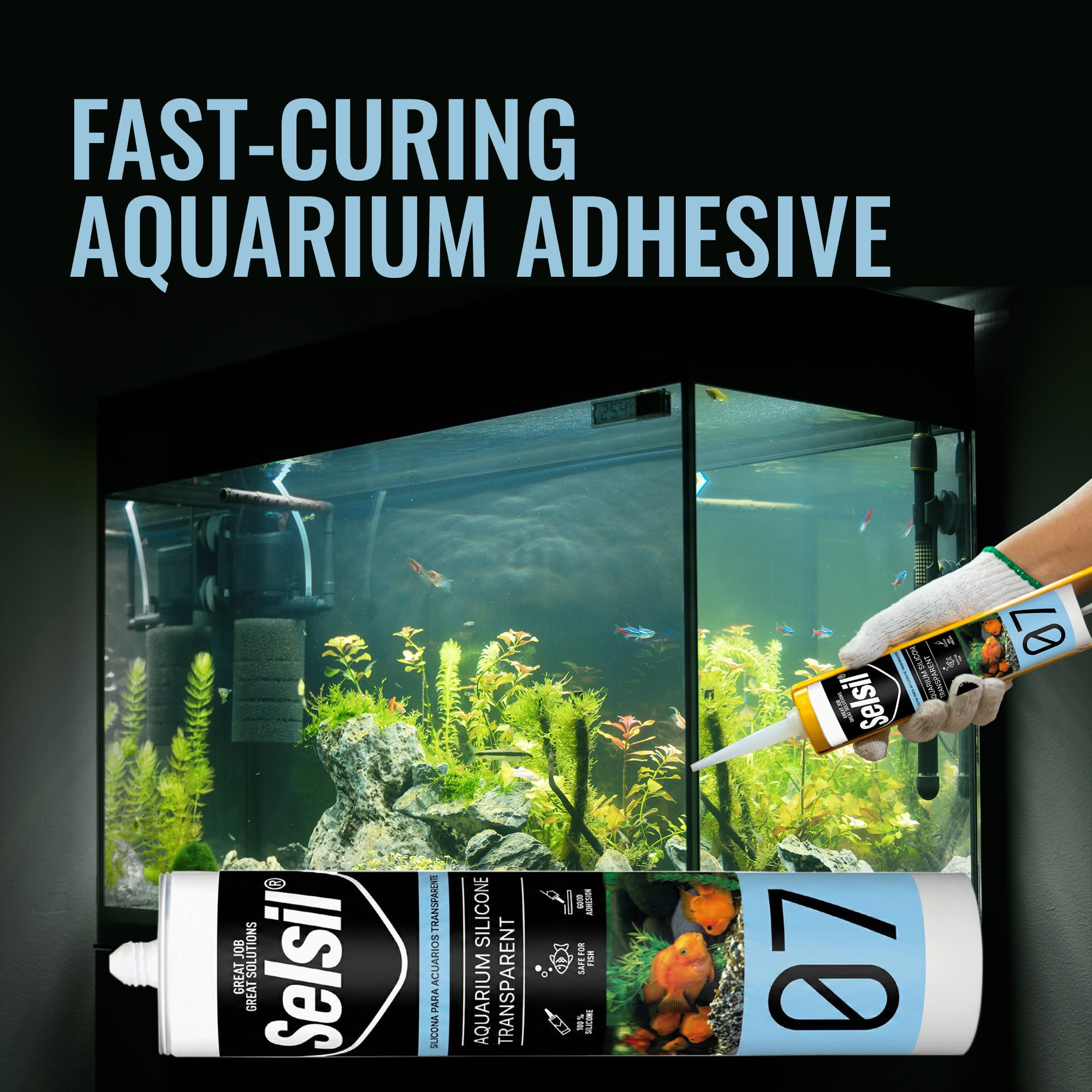 SELSIL fast-curing sealant, quick set for aquarium repairs.
