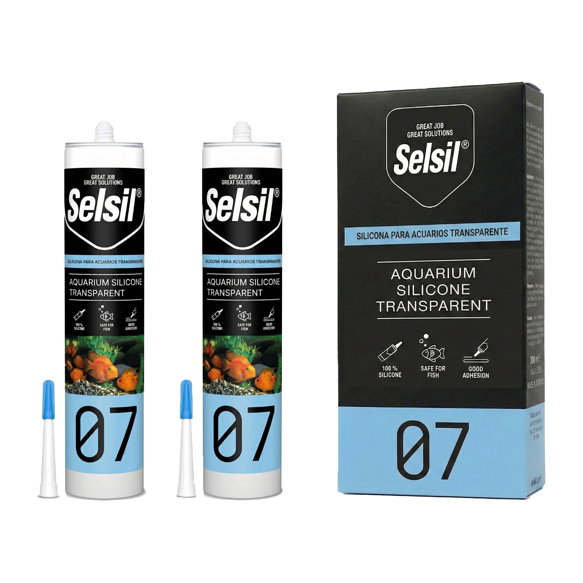 SELSIL aquarium silicone sealant clear tube for glass bonding and fish-safe applications.
