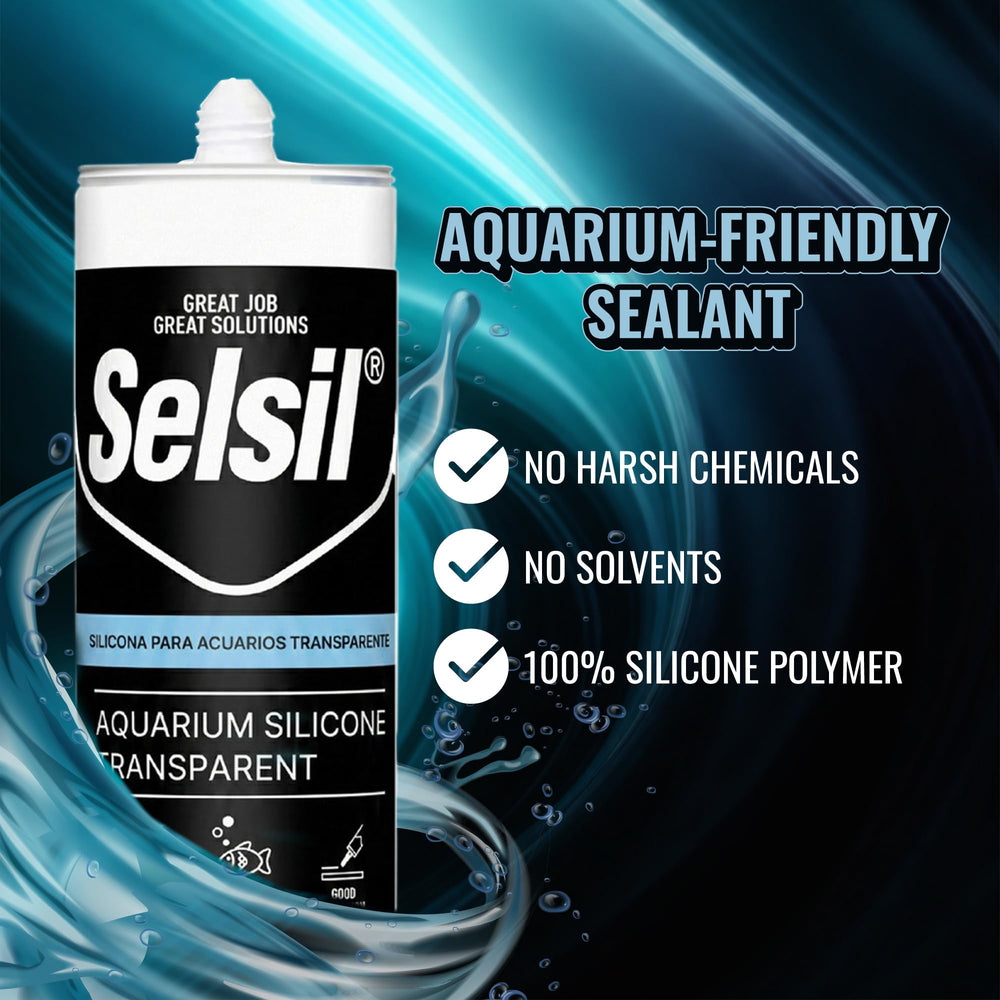 SELSIL aquarium silicone sealant on glass bonding, clear seal for aquarium panes.