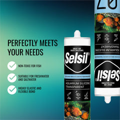 SELSIL silicone sealant on non-porous surfaces, seals seams and stops leaks.