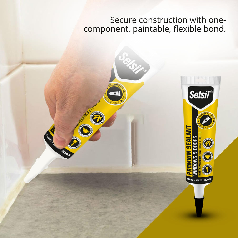Selsil sealant compatible with aluminum, wood, PVC, brick, and concrete.