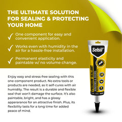 Selsil weather and moisture resistant sealant for outdoor and indoor use.
