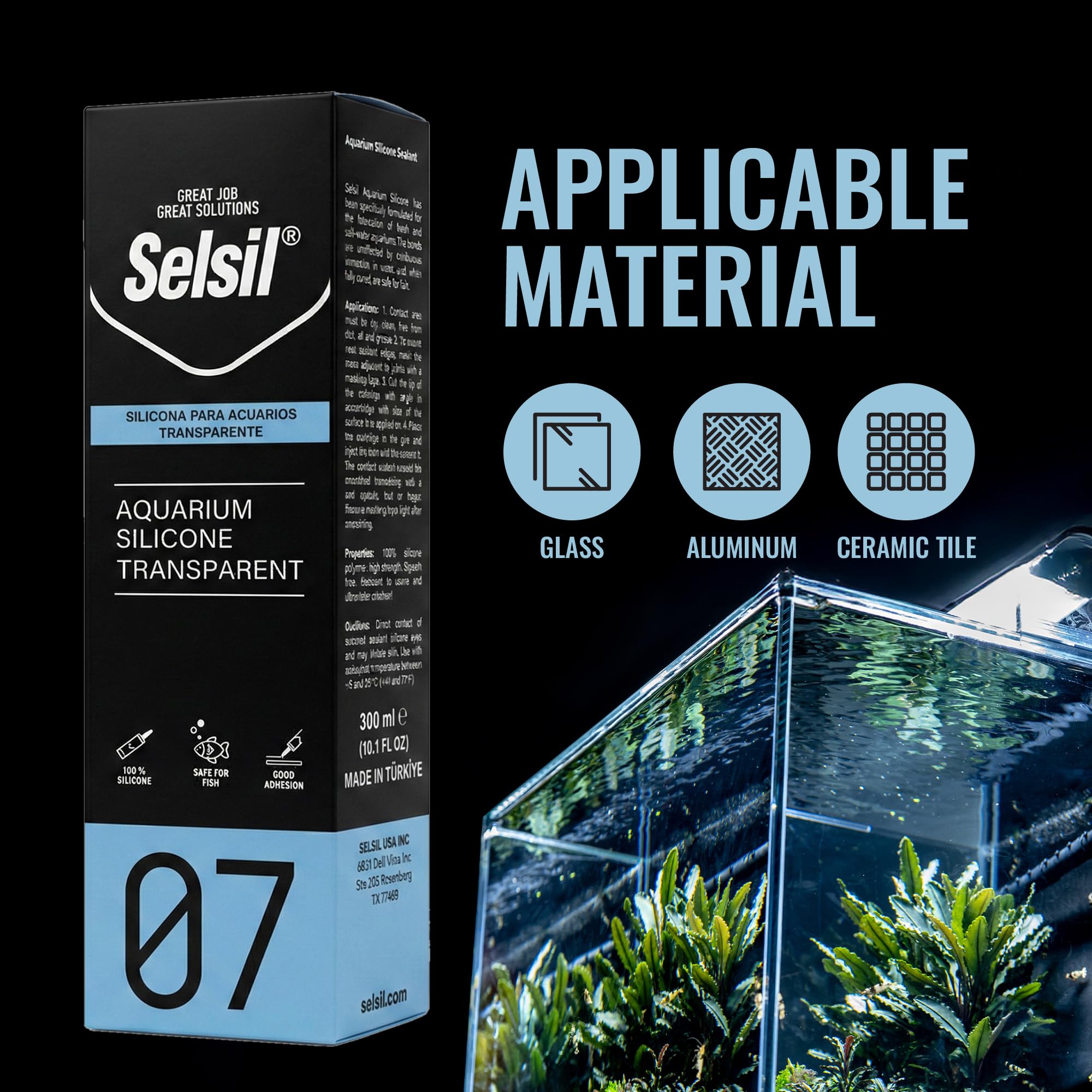 SELSIL elastic bond for a highly flexible, durable aquarium seal.