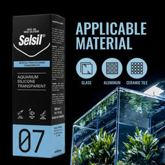 SELSIL elastic bond for a highly flexible, durable aquarium seal.