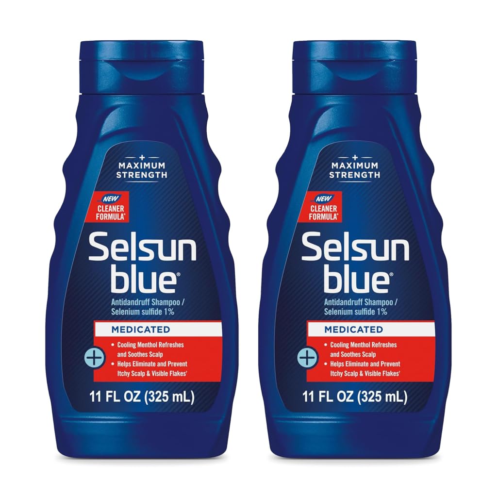Selsun Blue medicated shampoo bottle front—two 11 oz bottles for ongoing care.