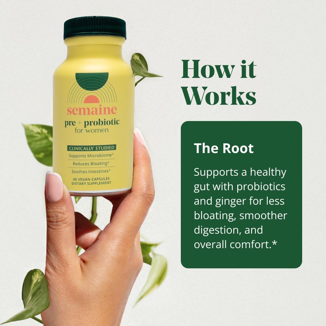Semaine ginger and plant-based blend shown for gentle digestive care.