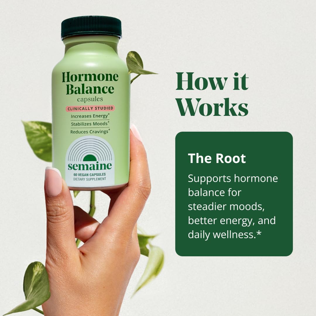 Semaine Hormone Balance capsules with passionflower and grape seed for calmer moods and clarity.