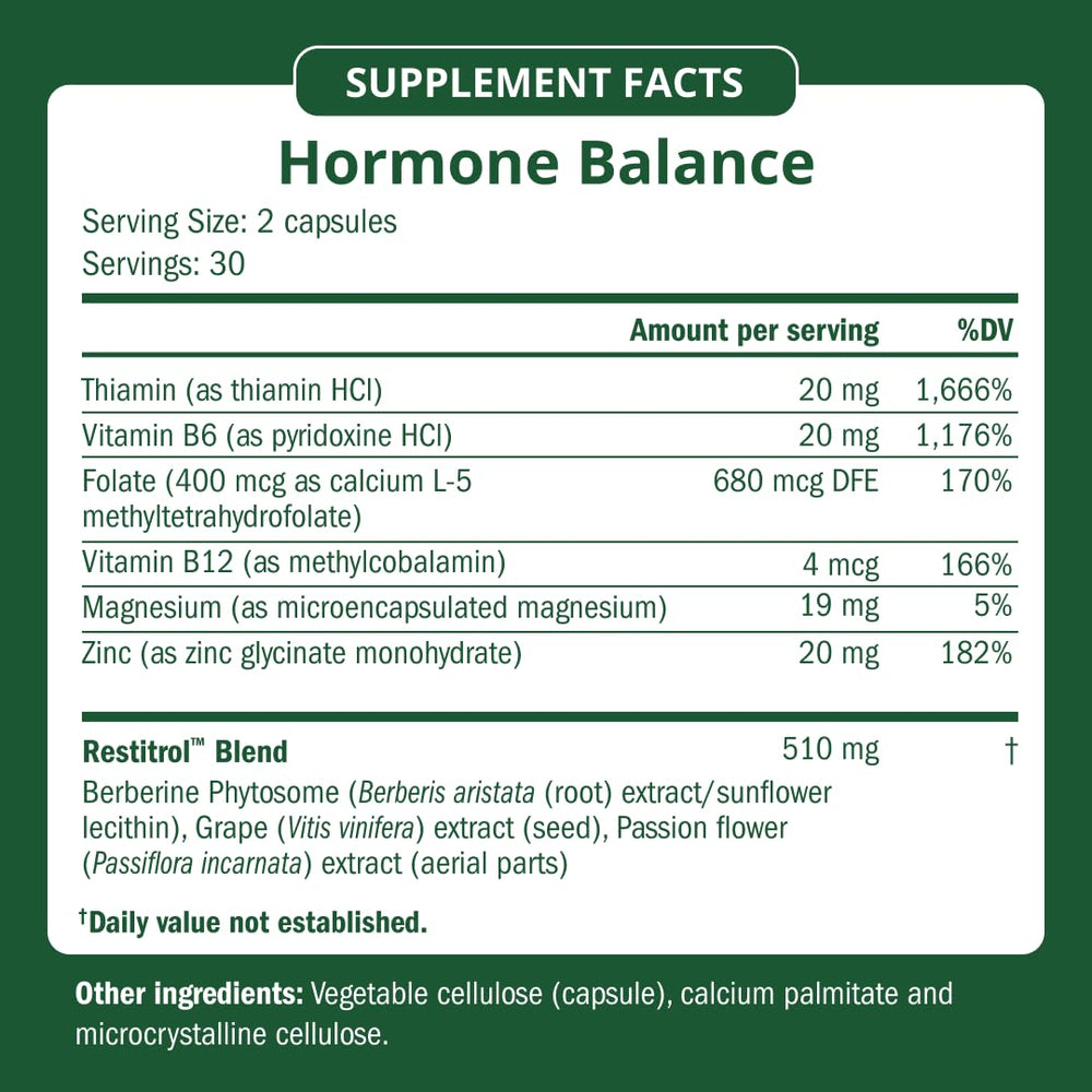 Semaine Hormone Balance ingredients layout emphasizing a multi‑ingredient blend.