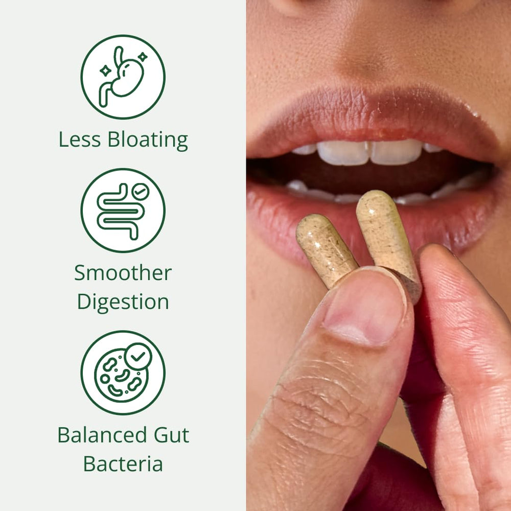 Close-up of Semaine capsules highlighting convenient daily digestive support.