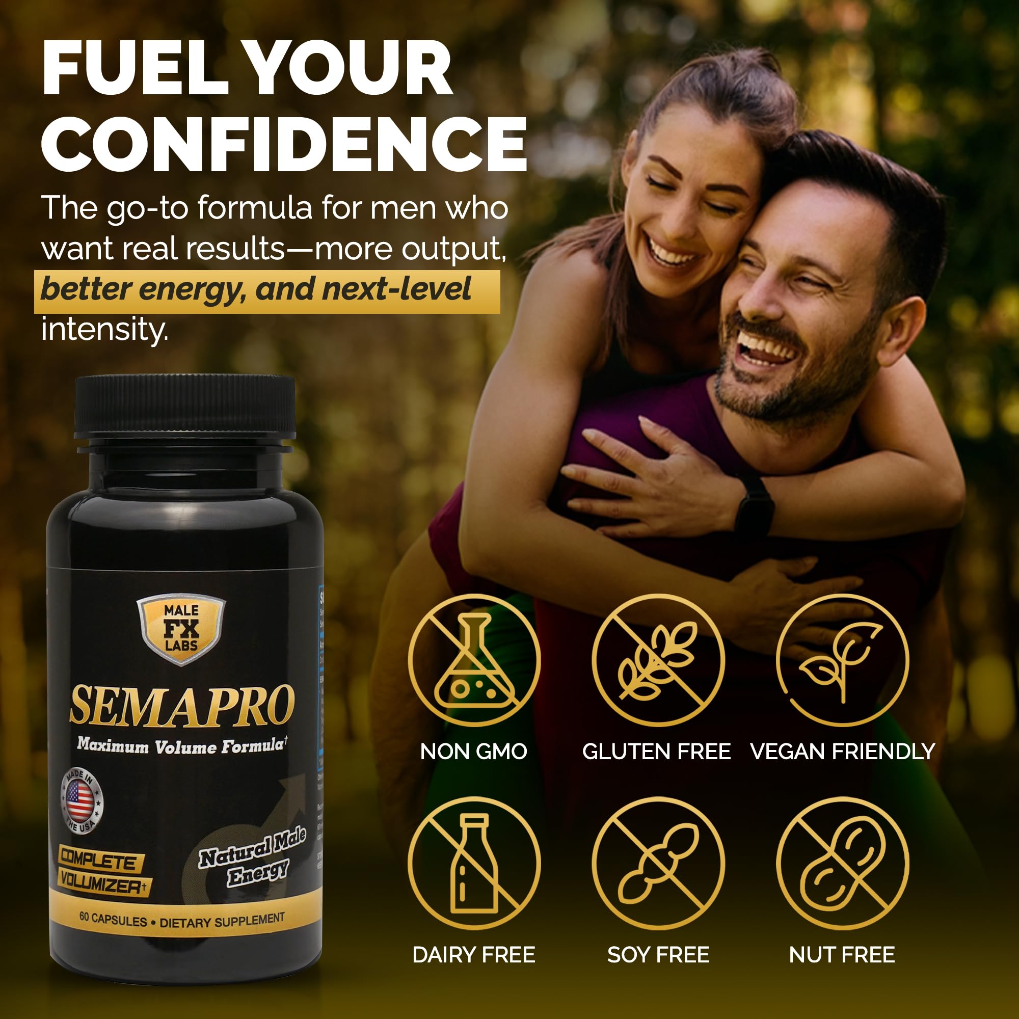 SEMAPRO capsules illustrating easy daily use for energy and stamina.