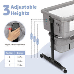 Semphis bassinet at adjustable height aligned with bed for easy reach