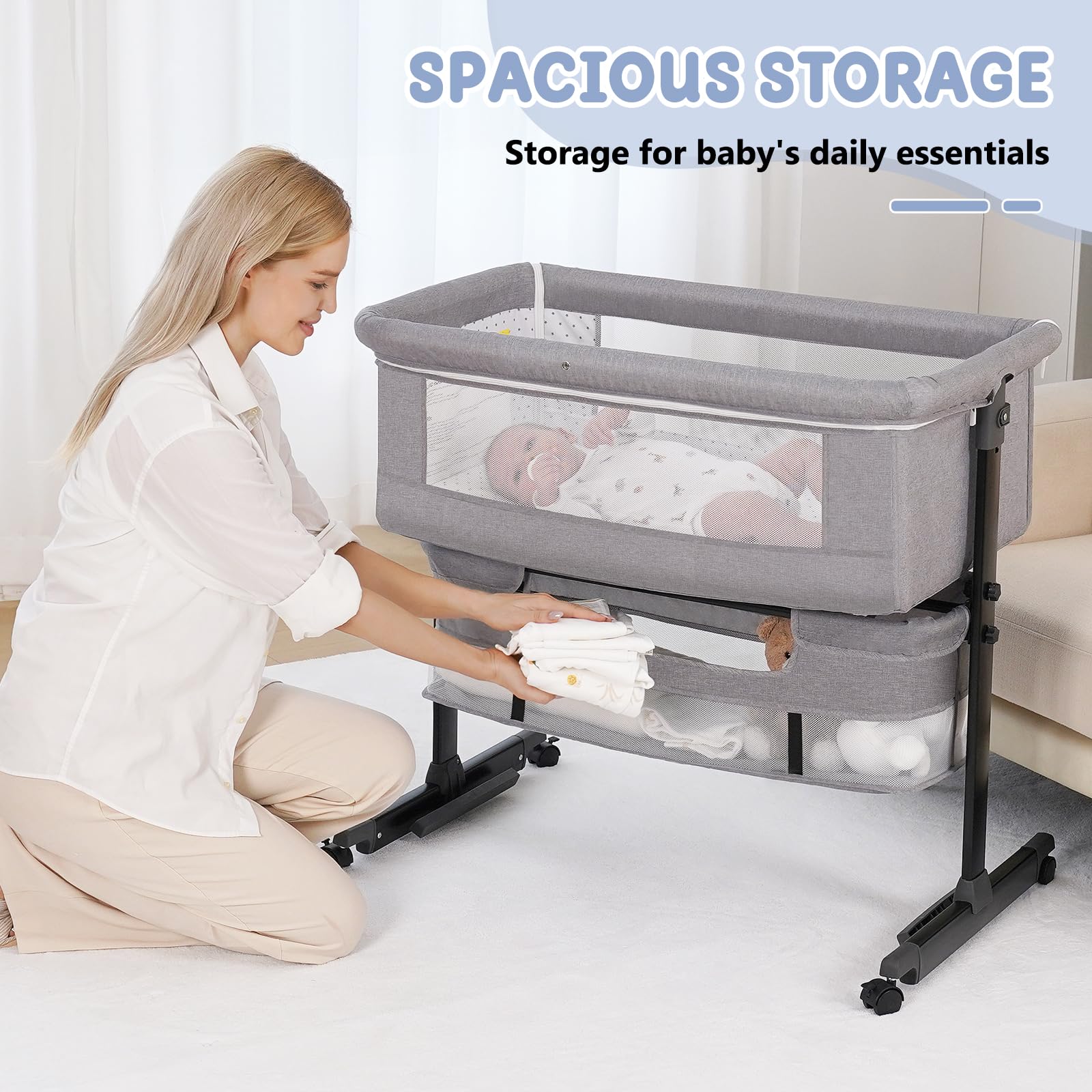 Breathable mesh panels on Semphis bassinet promote airflow