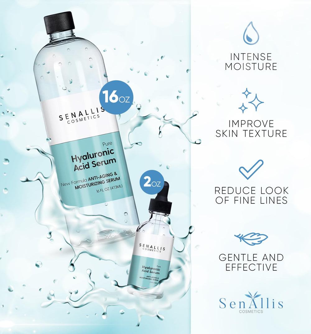 SenAllis Hyaluronic Acid Serum 2oz bottle for easy patch testing.